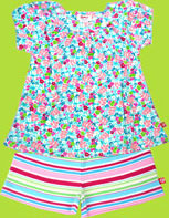 Zutano Lazy Daisy Short Sleeve Viola Top for Toddler and Fairground Stripe Shorts