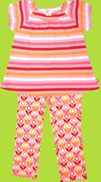 Zutano Pink/Red Bold Stripe Toddler Short Sleeve Viola Top and Marigold Skinny Leggings 