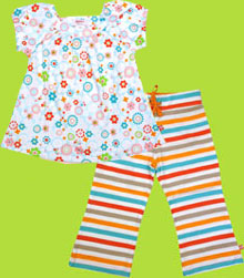 Ambrosia Toddler Short Sleeve Viola Top and Bold Stripe Mandarin Pants