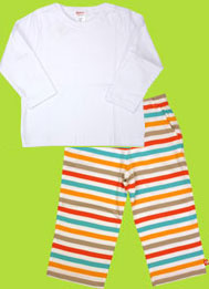 Zutano Toddler Bold Stripe Mandarin Tie Waist Pant and White Long Sleeve T-shirt