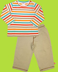 Zutano Toddler Bold Stripe Mandarin Long Sleeve T-shirt and Stone Terry Pants