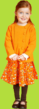 Le Top "Enchanted" Print Cord Dress w/Tights and  Boucle Knit Lined Jacket w/Flower
