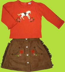 le top Pony and Roses Shirt and Faux Suede Skirt Set