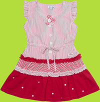 le top Pieced Stripes and Dots Dress with Drawstring