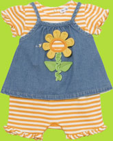le top Sunflower Stripe Romper and Denim Pinafore Set