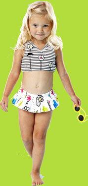 le top Daisies 2 Piece Stripe Swimsuit w/Skirt 