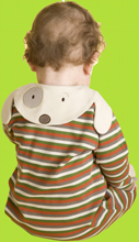 Back view of le top's Striped Footed Coverall w/Puppy Feet 