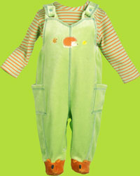 Le Top "Hedgehog" Stripe Shirt & Footed Velour Overall