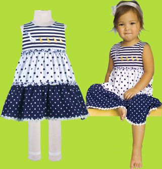 Le Top Mommy & Ducklings Stripe & Dot Tiered Dress for Girls 
