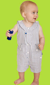 Le Top Sailor Style Woven Stripe Long Romper 