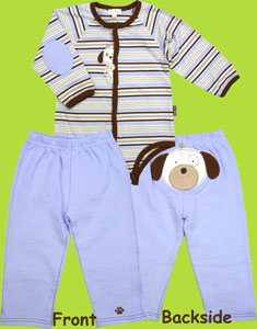 le top Peeking Pup Stripe Bodysuit and Blue Pant Set