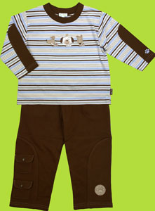 le top Peek-A-Boo Pup Stripe Shirt and Brown Pant Set 