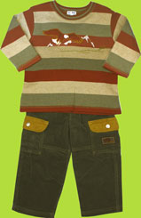 le top Great Outdoors Heathered Stripe Shirt with Mountain Eagle Applique and Green Corduroy Pant Set