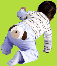 Adorable Peeking Pup Stripe Bodysuit and Blue Pant Set