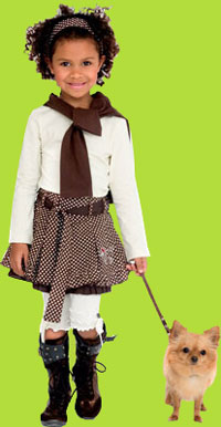 Mim-pi Organic Cotton T-shirt with Brown Polka Dot Skirt and Off White Tights