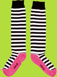 Mim-pi Black/White Stripe Socks w/Fuchsia Slippers 