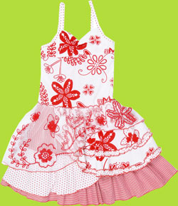 Mim-Pi White and Red Dress w/Ruffles and Tieres