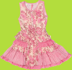 Mim-Pi Pink Floral Dress with Ruffles and Tieres