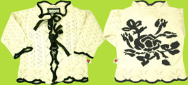 Mim-pi Off White and Black Knitted Cardigan w/Rose