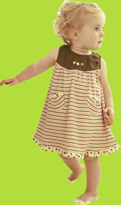 Dress w/Chocolate Yoke and Stripe Skirt 