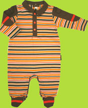 Tractor Stripe Footie with Espresso Collar
