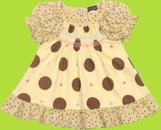 Rabbit Moon "Cupcake" Dot Short Dress w/Smocking 