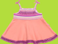 Rabbit Moon fleur-de-lys stripe/melon spaghetti strap short dress