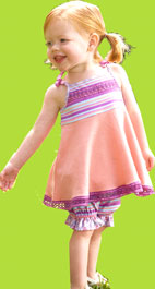 Rabbit Moon fleur-de-lys stripe/melon spaghetti strap short dress