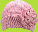 Hand Knit Children's Hat Light Pink Hat w/Light Pink Flower