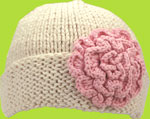 Hand Knit Children's Hat Natural Hat w/Light Pink Flower