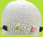 White Hand Knit Baby Hat w/Multi Bobbles