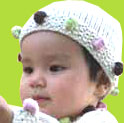 White Hand Knit Baby Hat w/Multicolored Bobbles