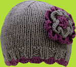 2 H Hand Knits Pewter/Royal Orchid Children's Hat w/Flower 