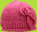 Hand Knit Hot Pink Children's Hat w/Crocheted Flower