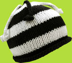 Hand Knit Baby Hat 2 H Hand Knits Black and White Striped Children's Hat With Fringed Crown 