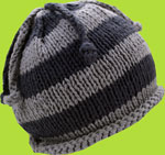 Hand Knit Baby Hat 2 H Hand Knits Pewter and Indigo Striped Children's Hat With Fringed Crown