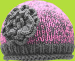 Pewter and Wild Orchid Hand Knit Baby Hats with Flower
