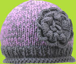 Lilac and Pewter Grey Hand Knit Baby Hats with Flower