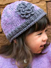 Lilac and Pewter Grey Hand Knit Baby Hats with Flower