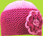 Pink and Fuchsia Hand Knit Baby Hats w/Flower