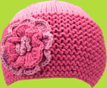 Dusty Rose and Coral Hand Knit Children's Hats with Flower 