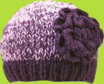 Light Pink and Eggplant Hand Knit Children's Hats with Flower 