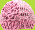 Dusty Rose and Natural Hand Knit Children's Hats with Flower