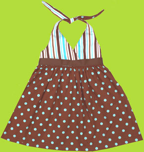 Beary Basics Aqua Brown Dot Stripe Halter Dress