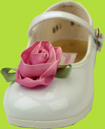 Bebemonde White Patent Mary Jane with Pink Rose