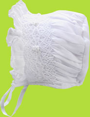White Embroidered Smocked Baby Bonnet 