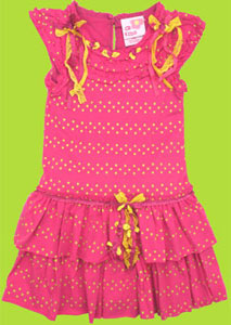 CR Kids Fuchsia Tiered Polka Dot Dress w/Rosebuds and and Bows
