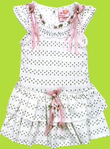 CR Kids White Tiered Polka Dot Dress w/Rosebuds and and Bows 