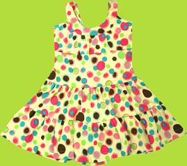 Yellow Children's Dress w/Fuchsia, Lime and Turquoise Polka Dots