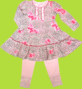 Children's Pink and Grey Leopard Print Dress w/Roses